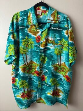 Vintage 1996 Rima Turquoise Tropical Hawaiian Shirt XL
